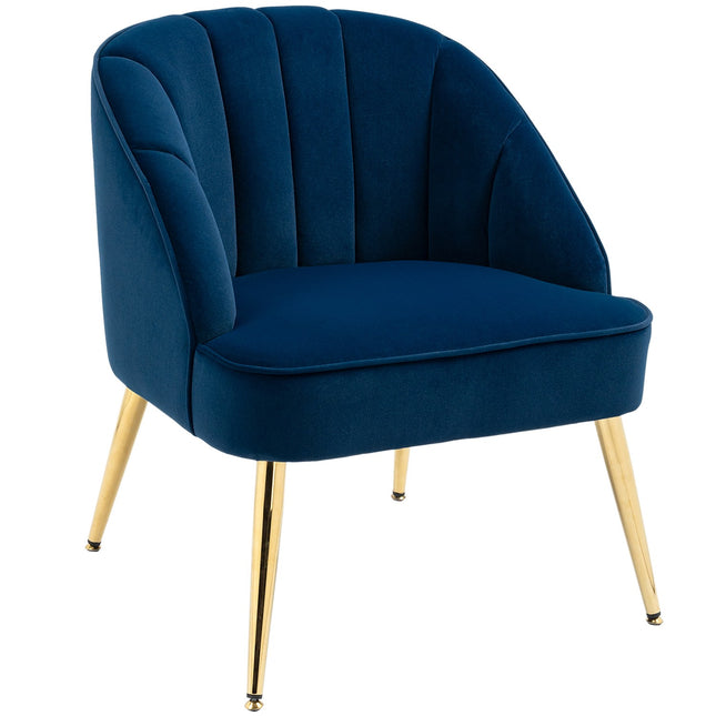 Dark blue Velvet-Look Armchair, Steel legs, 65x64x77 cm