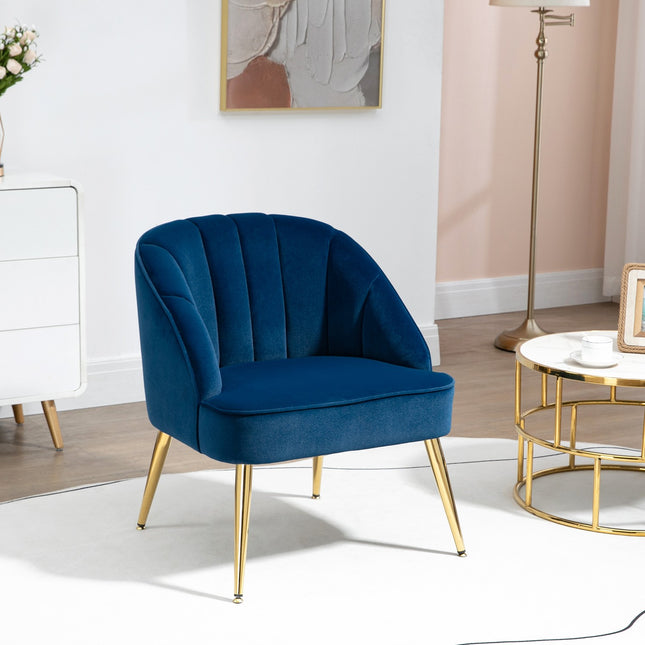 Dark blue Velvet-Look Armchair, Steel legs, 65x64x77 cm