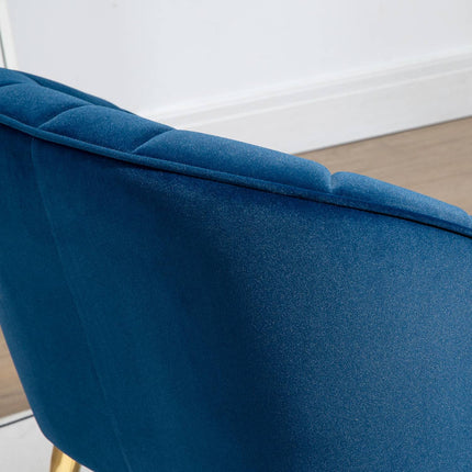Dark blue Velvet-Look Armchair, Steel legs, 65x64x77 cm