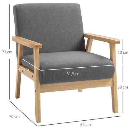 Gray upholstered wing chair - solid wood, linen finish