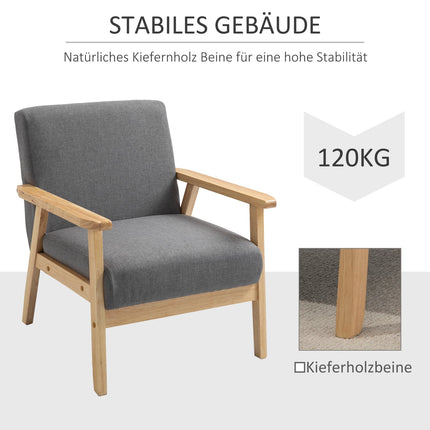 Gray upholstered wing chair - solid wood, linen finish