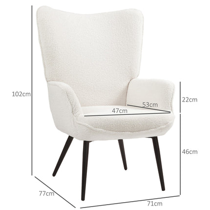 Lounge Wing Chair, Padded with armrests, Creme White