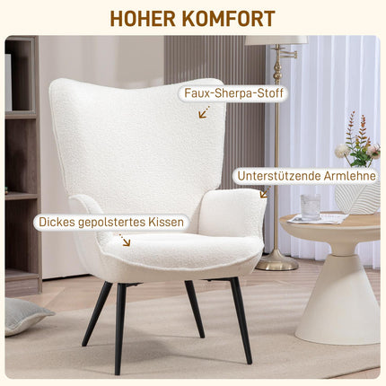 Lounge Wing Chair, Padded with armrests, Creme White