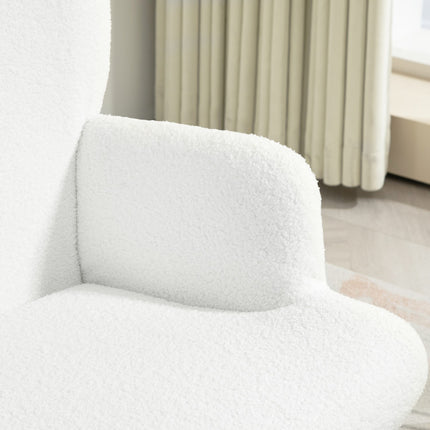 White Wing Chair with Stool - Sherpa Cover, High Back