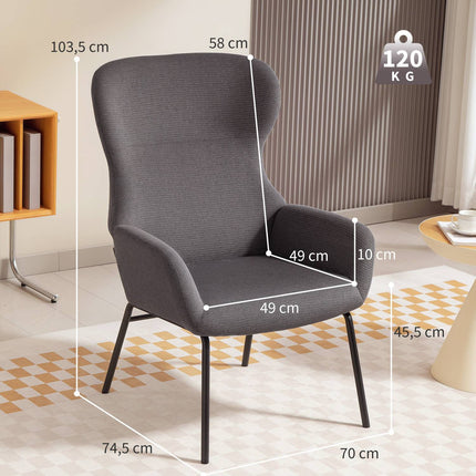 Wingback Accent Chair, High Back, Thick Cushion, Gray
