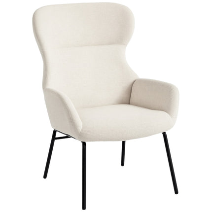 Wingback Chair, High Back, Thick Cushion, Steel Legs, Cream