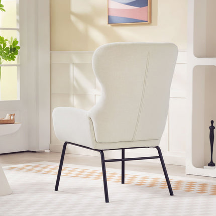 Wingback Chair, High Back, Thick Cushion, Steel Legs, Cream