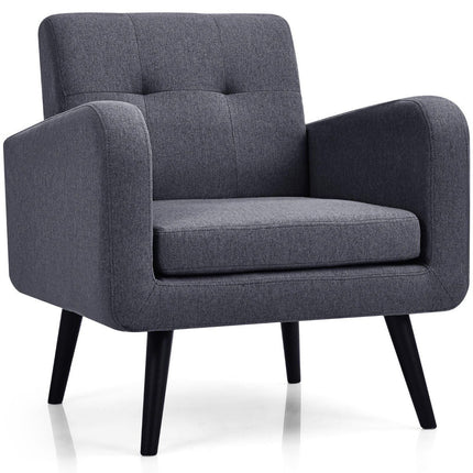 Wing chair with armrests and legs made of solid rubber wood, reading chair, TV chair, grey