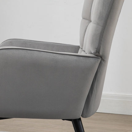 Lounge Wingback chair and stool, velvet look, light grey