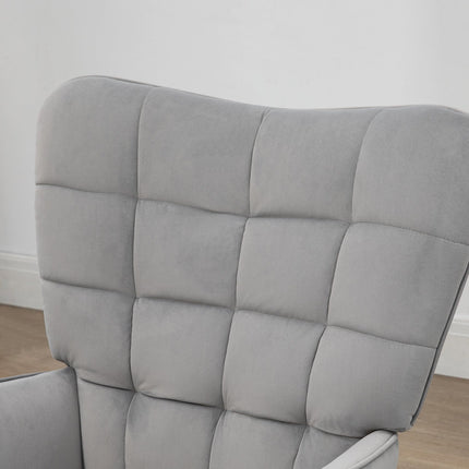 Lounge Wingback chair and stool, velvet look, light grey