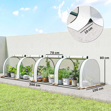 Winterproof Greenhouse with Roll-Up Zipper Doors, 395x100x80 cm