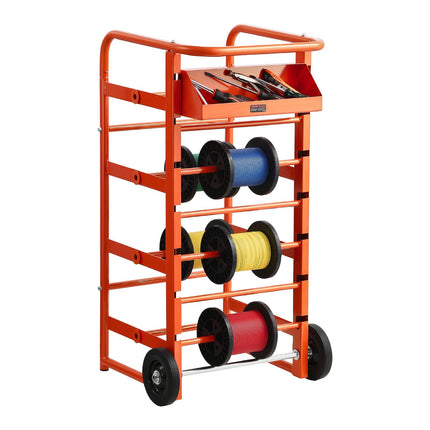 Wire Spool Rack, 11 Rods, Wheels, Storage Tray