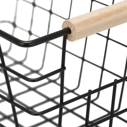 Wire Storage Baskets, Set of 2 with Wooden Handles