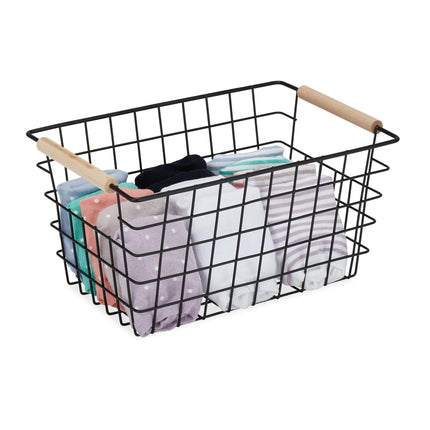 Wire basket with wooden handle