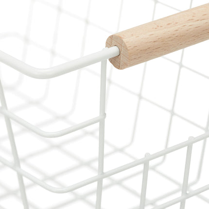 Wire basket with wooden handle