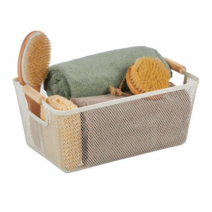 Wire basket with wooden handle