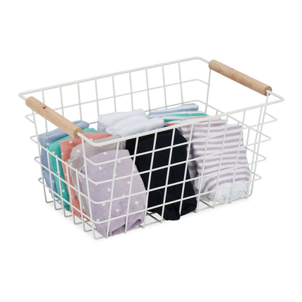 Wire basket with wooden handle