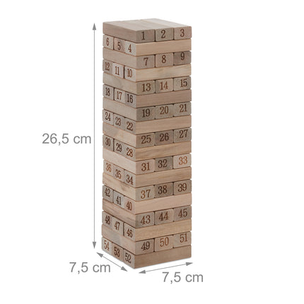 Wobble tower in wood with numbers