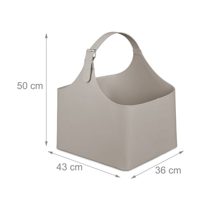 Wood Basket Artificial Leather Light Grey