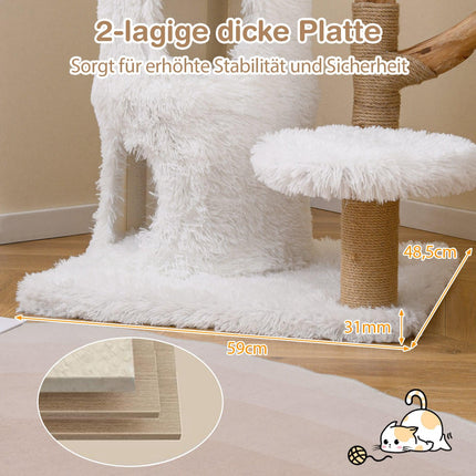 Wood Cat Tree with Plush Platforms & 2-Level Cat House
