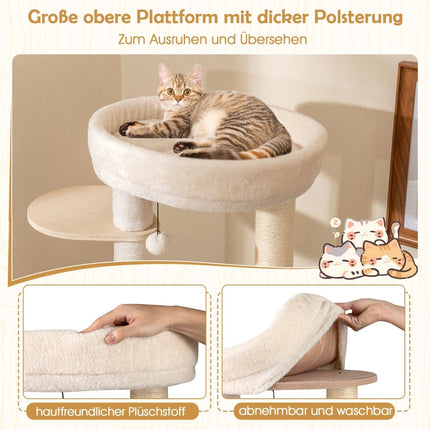 Wood Cat Tree with Sisal Posts, Condo, Ladder – 143 cm