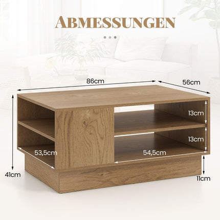 Wood Coffee Table with Storage & Open Shelves