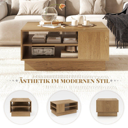Wood Coffee Table with Storage & Open Shelves
