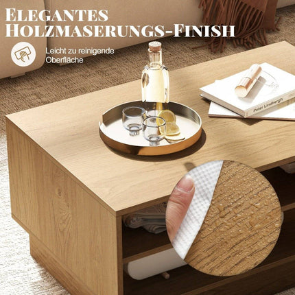Wood Coffee Table with Storage & Open Shelves
