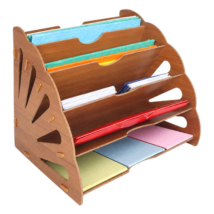 Wood-Effect Letter Tray, 5 Slots – Dark Brown MDF
