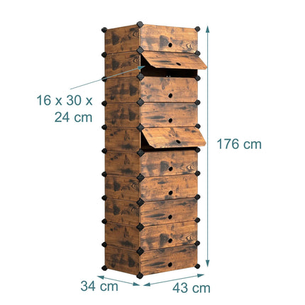 Wood-Effect Shoe Rack, 10 Compartments, Space-Saving