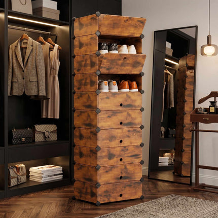 Wood-Effect Shoe Rack, 10 Compartments, Space-Saving