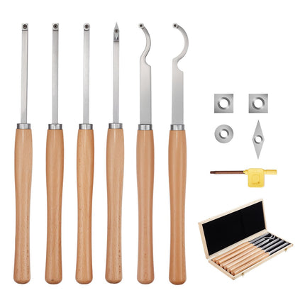 Wood Lathe Turning Tool Set, 6-Piece Carbide Inserts, Box