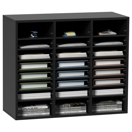 Wood Literature Organizer, 24 Compartments, Adjustable Shelves