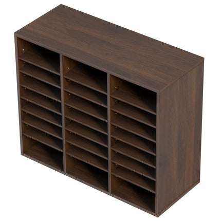 Wood Literature Organizer, 24 Compartments, Adjustable Shelves