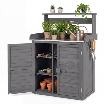 Wood Plant Workstation with Stainless Steel Top, Shelves