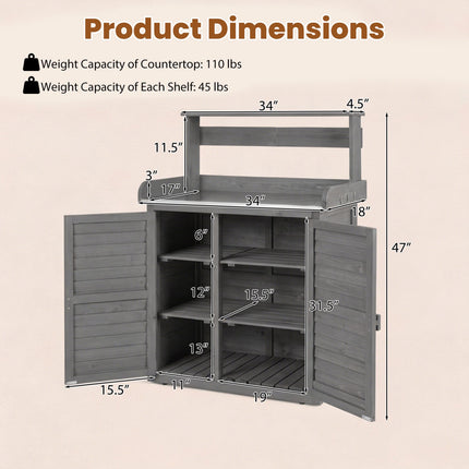 Wood Plant Workstation with Stainless Steel Top, Shelves