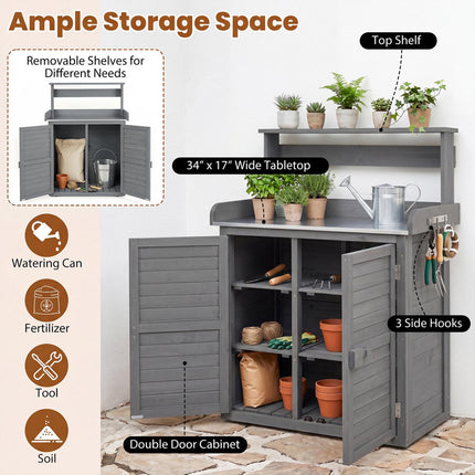 Wood Plant Workstation with Stainless Steel Top, Shelves