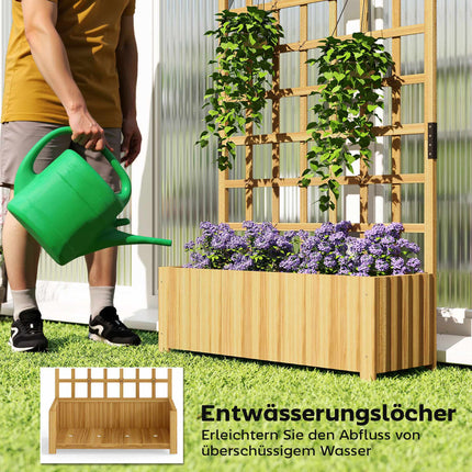 Wood Planter Box with Trellis, Drainage Holes, 90x30x180 cm