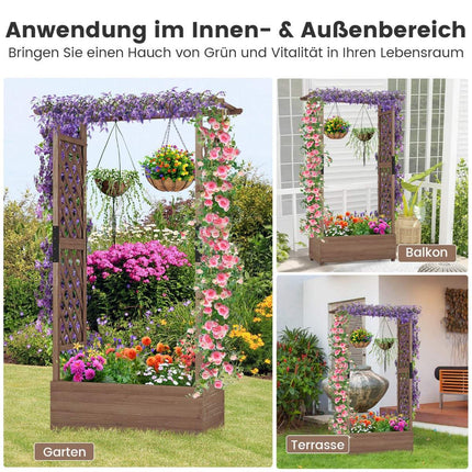 Wood Planter Box with Trellis and Roof, 110x44x182 cm