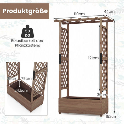 Wood Planter Box with Trellis and Roof, 110x44x182 cm