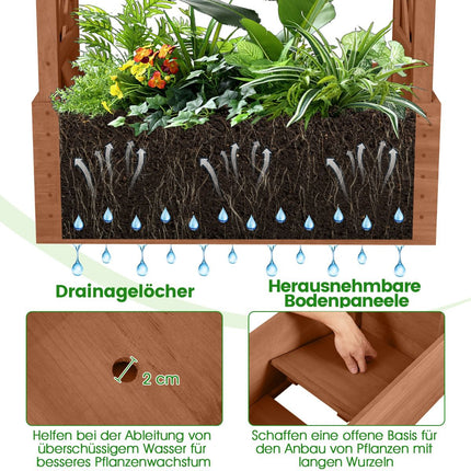 Wood Planter Box with Trellis and Roof, Orange, 66x32x152 cm
