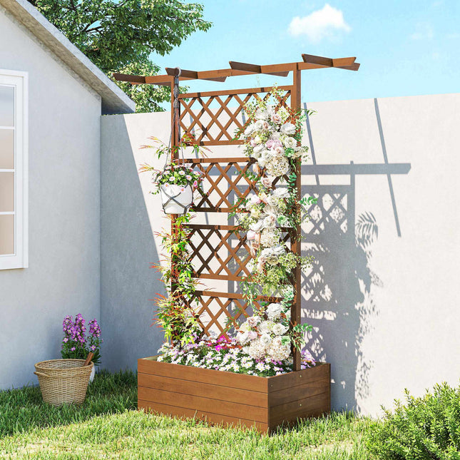 Wood Planter Box with Trellis and Roof for Climbing Plants