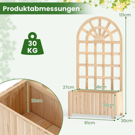 Wood Planter Box with Trellis for Climbing Plants