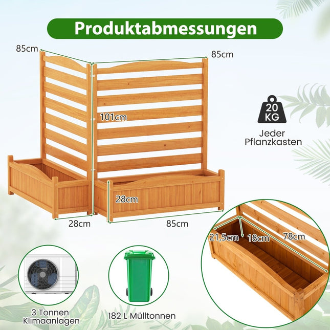 Wood Privacy Screen with Planter Box & Trellis, 91x114 cm
