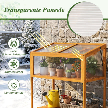 Wood Raised Bed with Adjustable Clear Roof, 90 x 50.5 x 105 cm