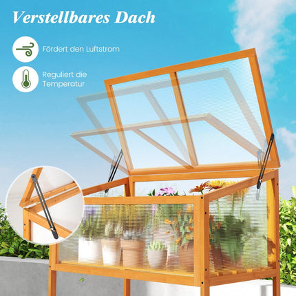 Wood Raised Bed with Adjustable Clear Roof, 90 x 50.5 x 105 cm