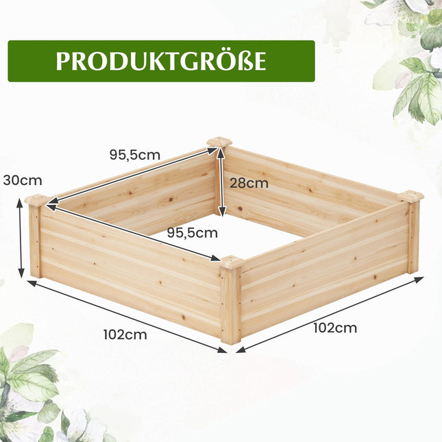 Wood Raised Garden Bed, Open Bottom, 102x102x30 cm