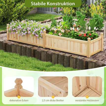 Wood Raised Garden Bed with Divider, Drainage, 227x59.5x40 cm