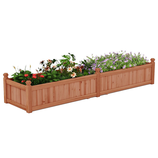 Wood Raised Garden Bed with Dividers, Drainage, 227x59.5x40 cm