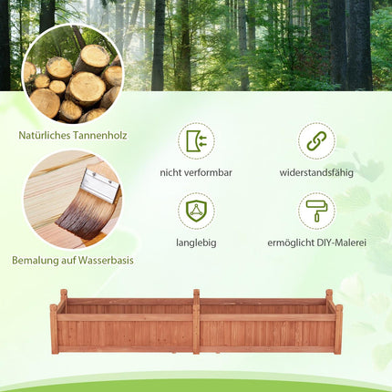 Wood Raised Garden Bed with Dividers, Drainage, 227x59.5x40 cm